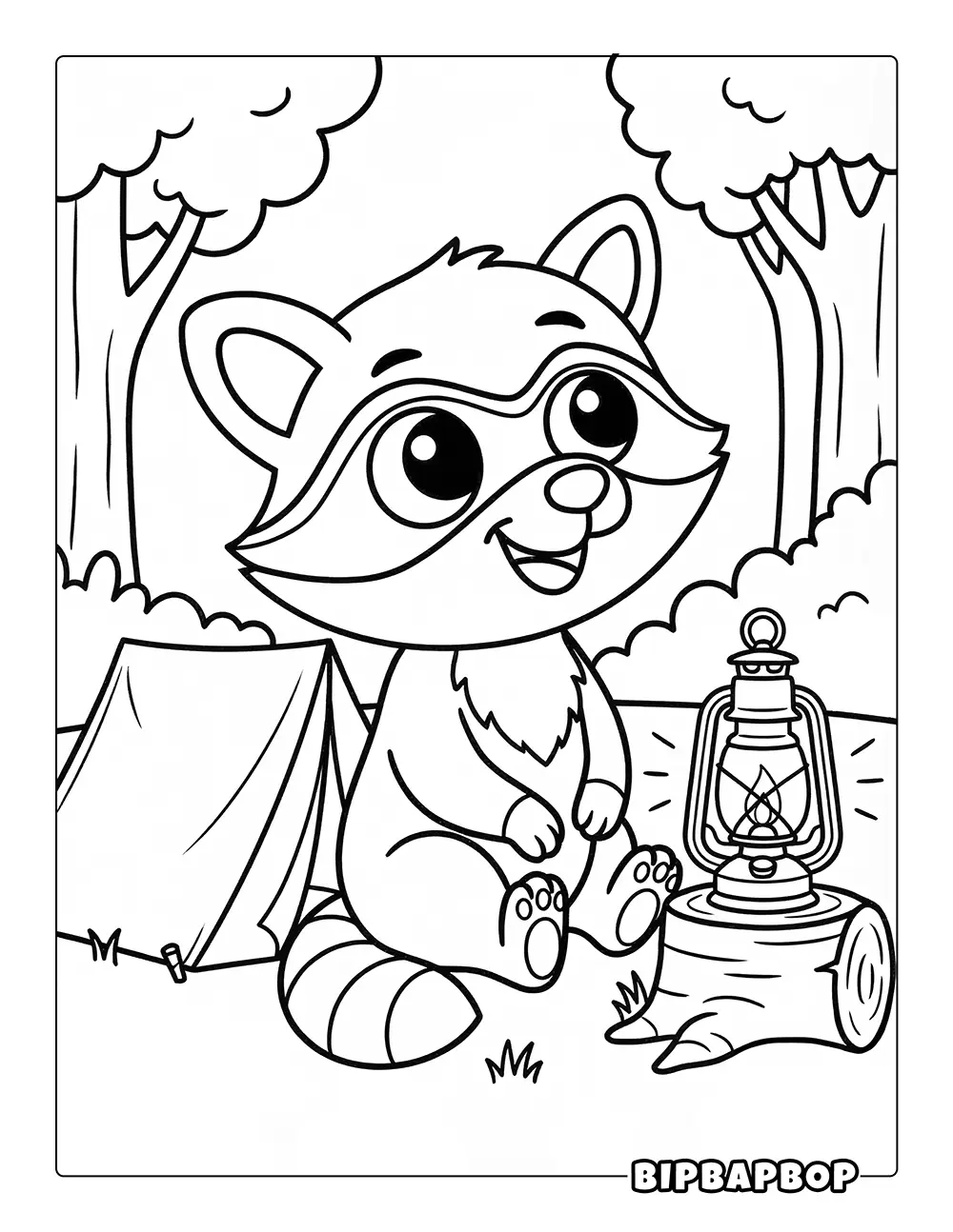 Raccoon Camping Coloring Page