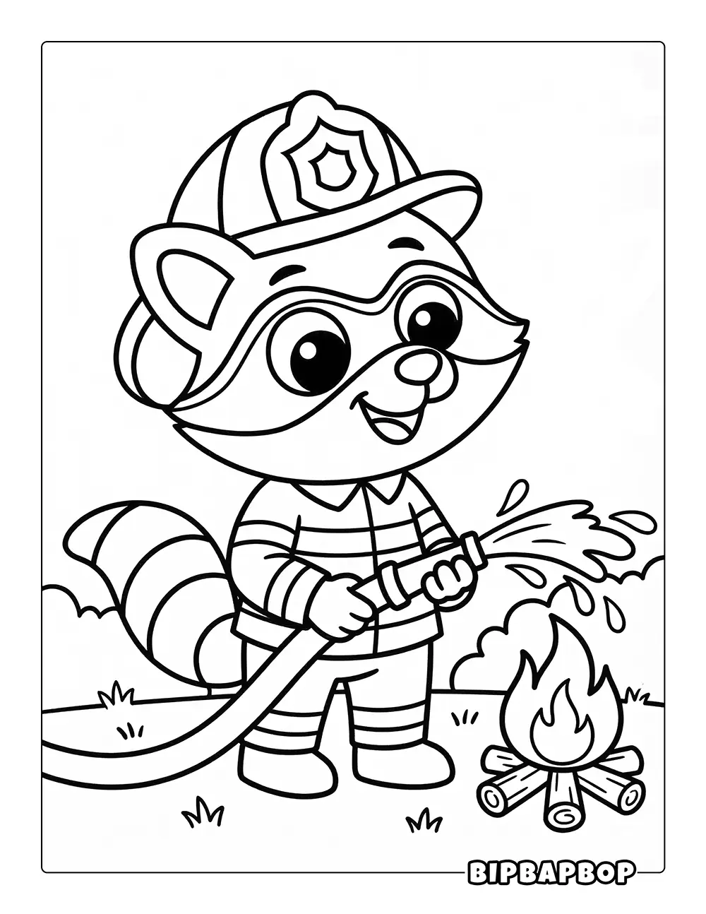 Raccoon Firefighter Coloring Page