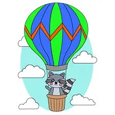 Raccoon In A Hot Air Balloon Coloring Page