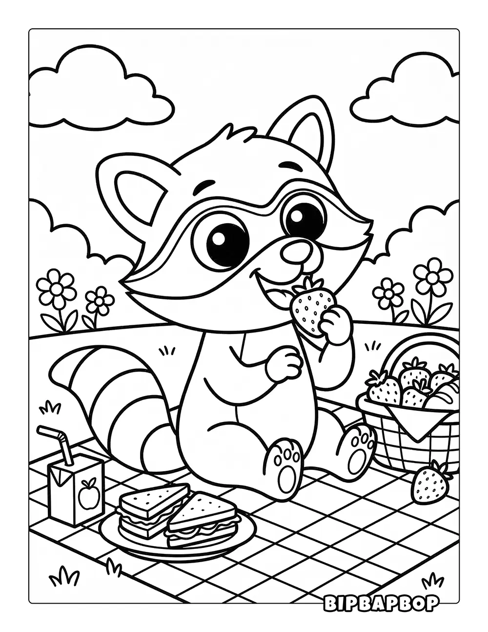 Raccoon Picnic Coloring Page