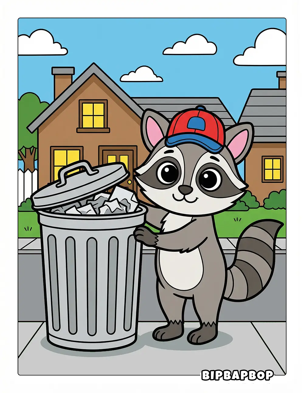 Raccoon With Trash Can Printable