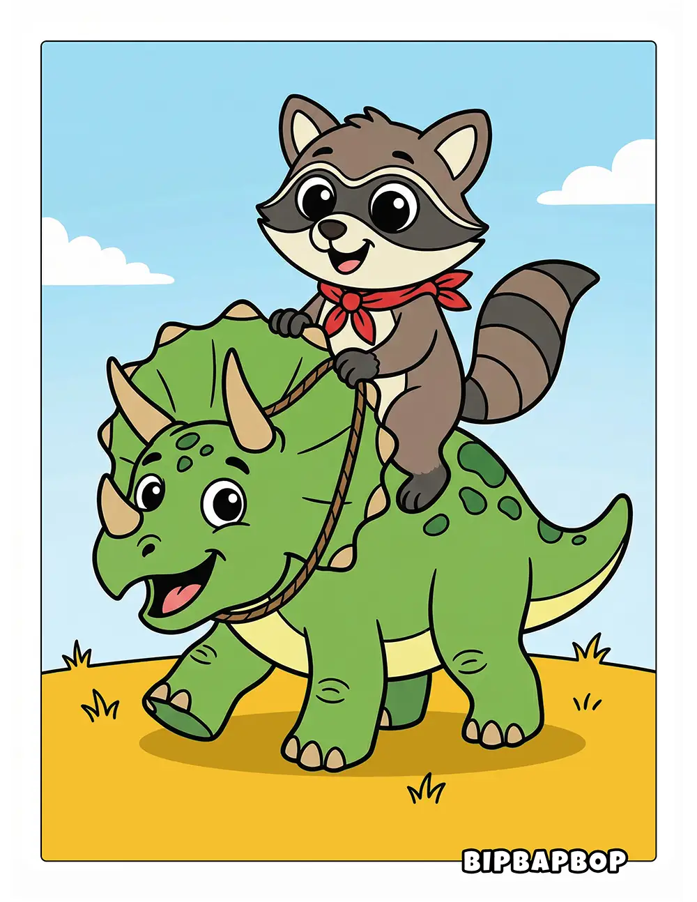 Raccoon Riding Triceratops Printable
