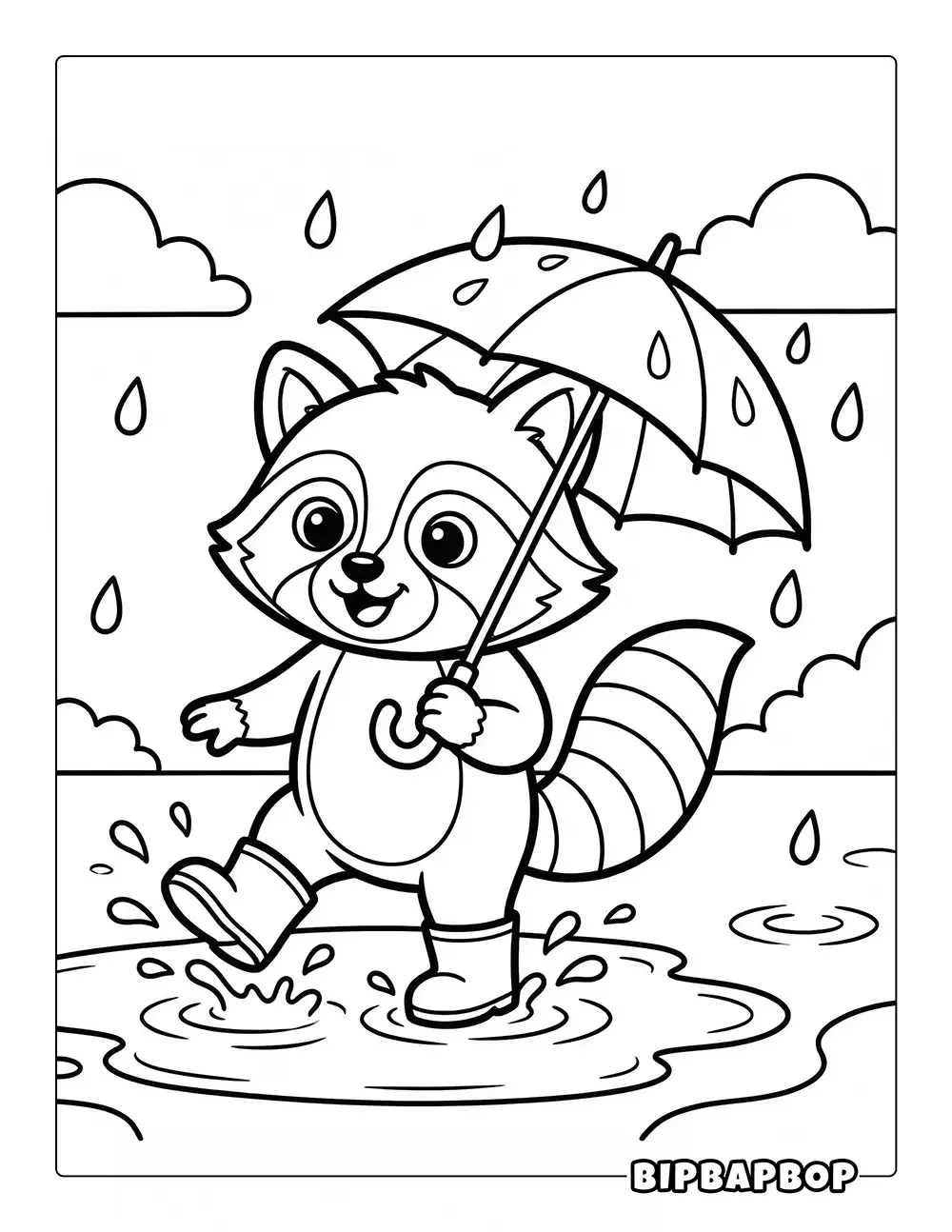 Raccoon With Umbrella Coloring Page