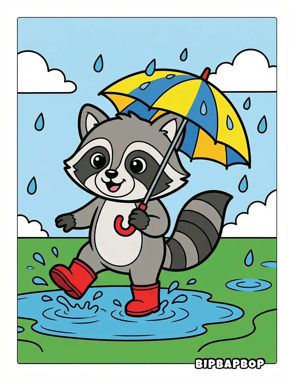 Raccoon With Umbrella Printable