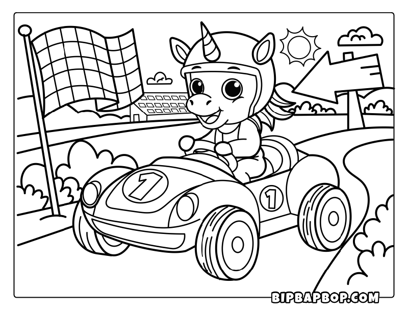 Racer Unicorn Coloring Page