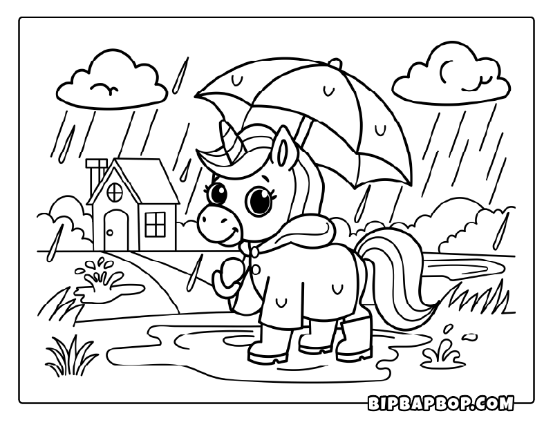 Rain Unicorn Coloring Page