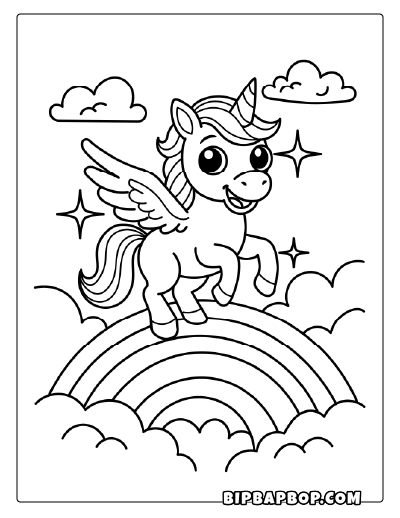 Rainbow Unicorn Coloring Page