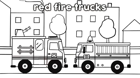 Red Fire Trucks Coloring Page Black & White