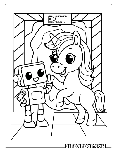 Robot and Unicorn Coloring Page