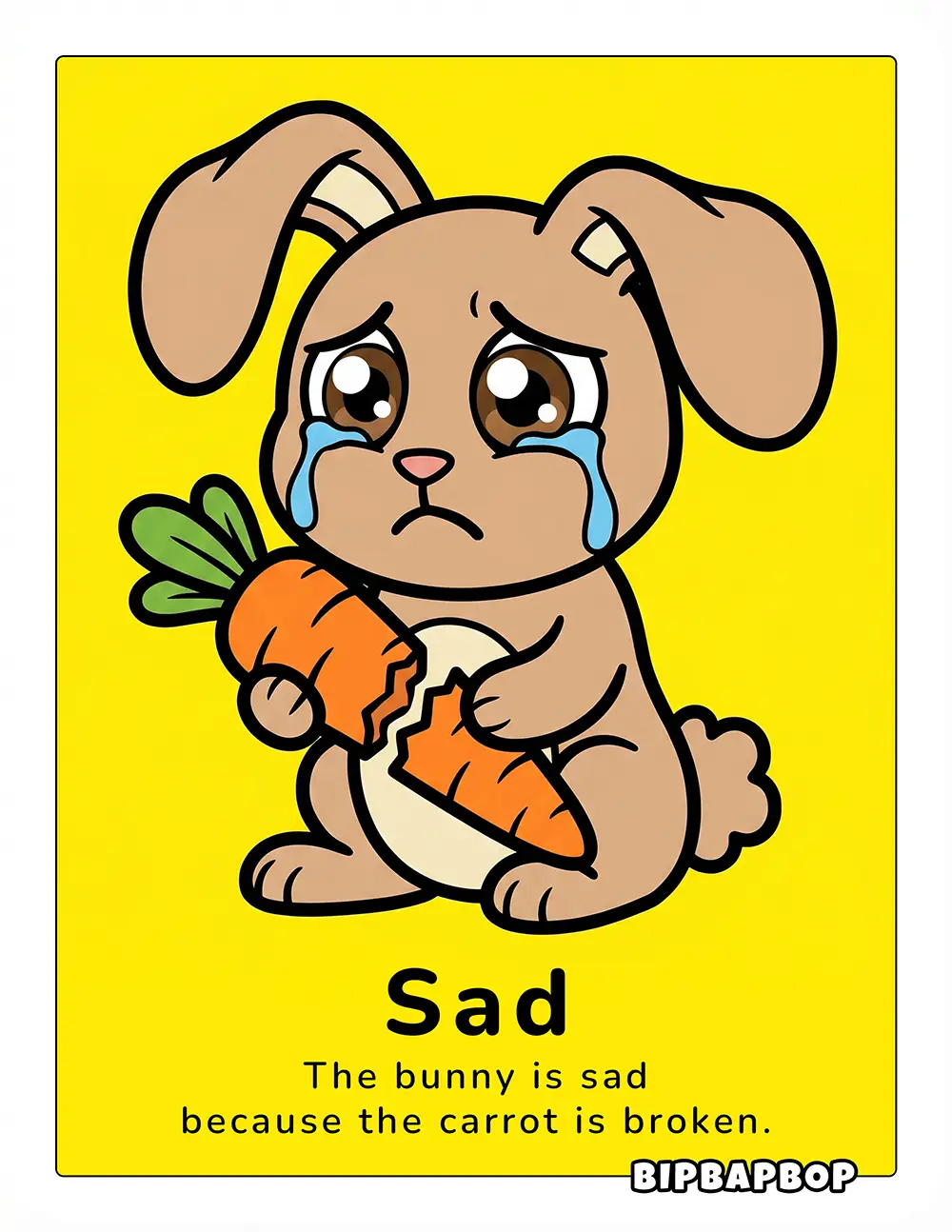 The bunny is sad because the carrot is broken