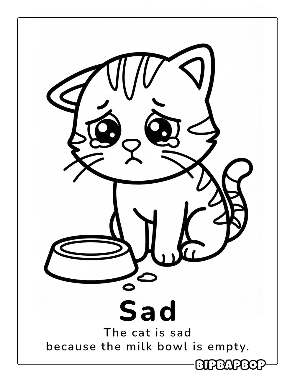 A sad kitten who's split the milk in their bowl