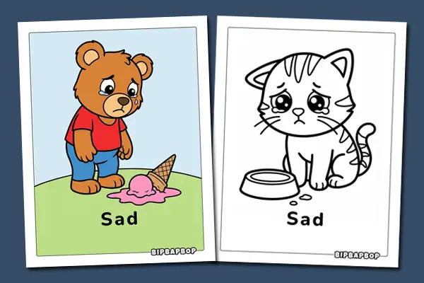 Sad coloring pages for kids - simple printables that help toddlers name big feelings and talk about emotions