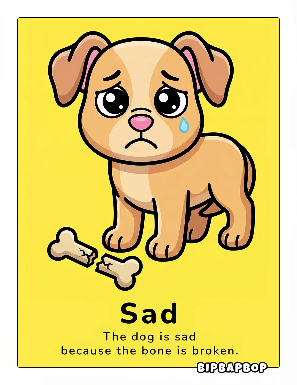 The dog is sad because the bone is broken