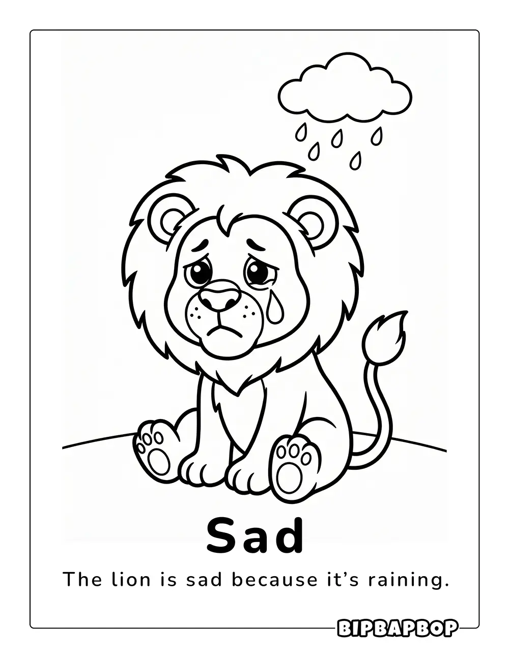 A sad lion sitting in the rain
