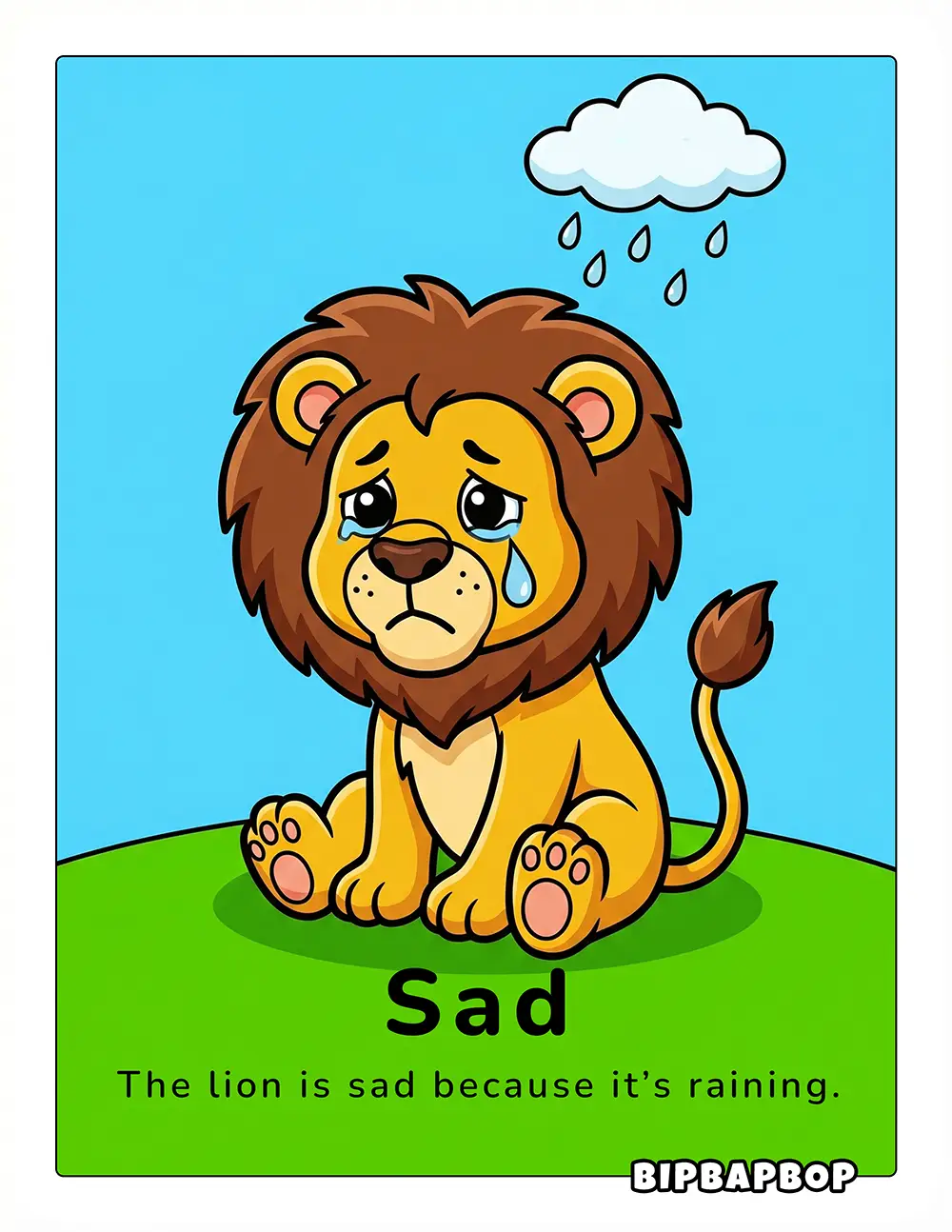 The lion is sad because it's raining