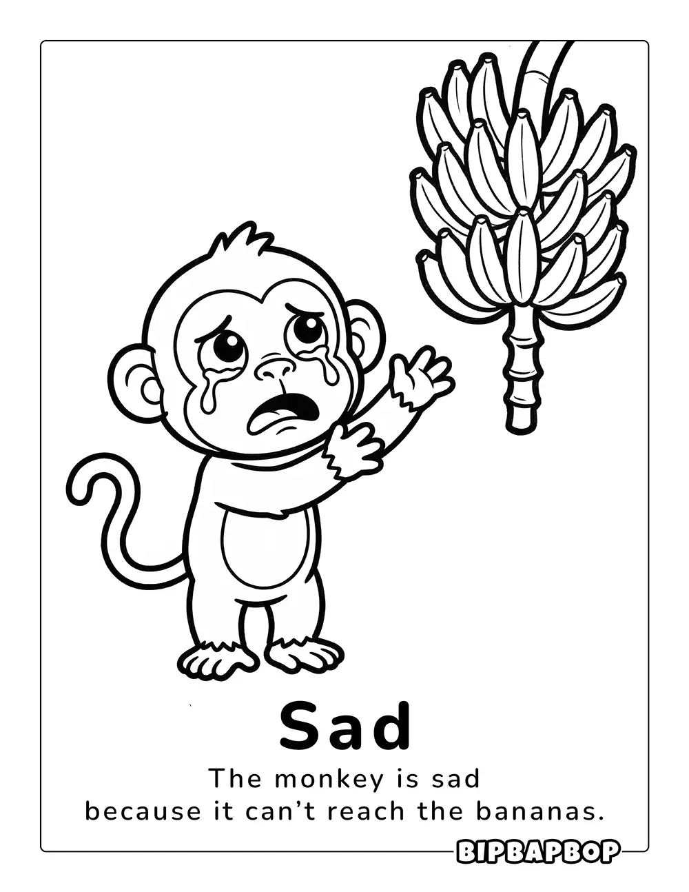 A sad monkey who can't reach the bananas