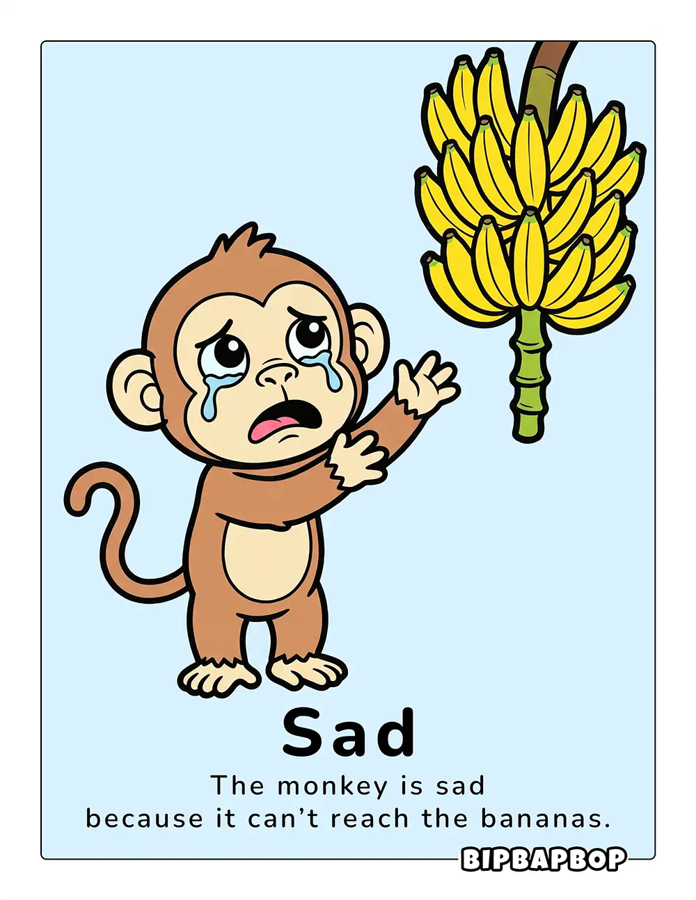The monkey is sad because it can't reach the bananas