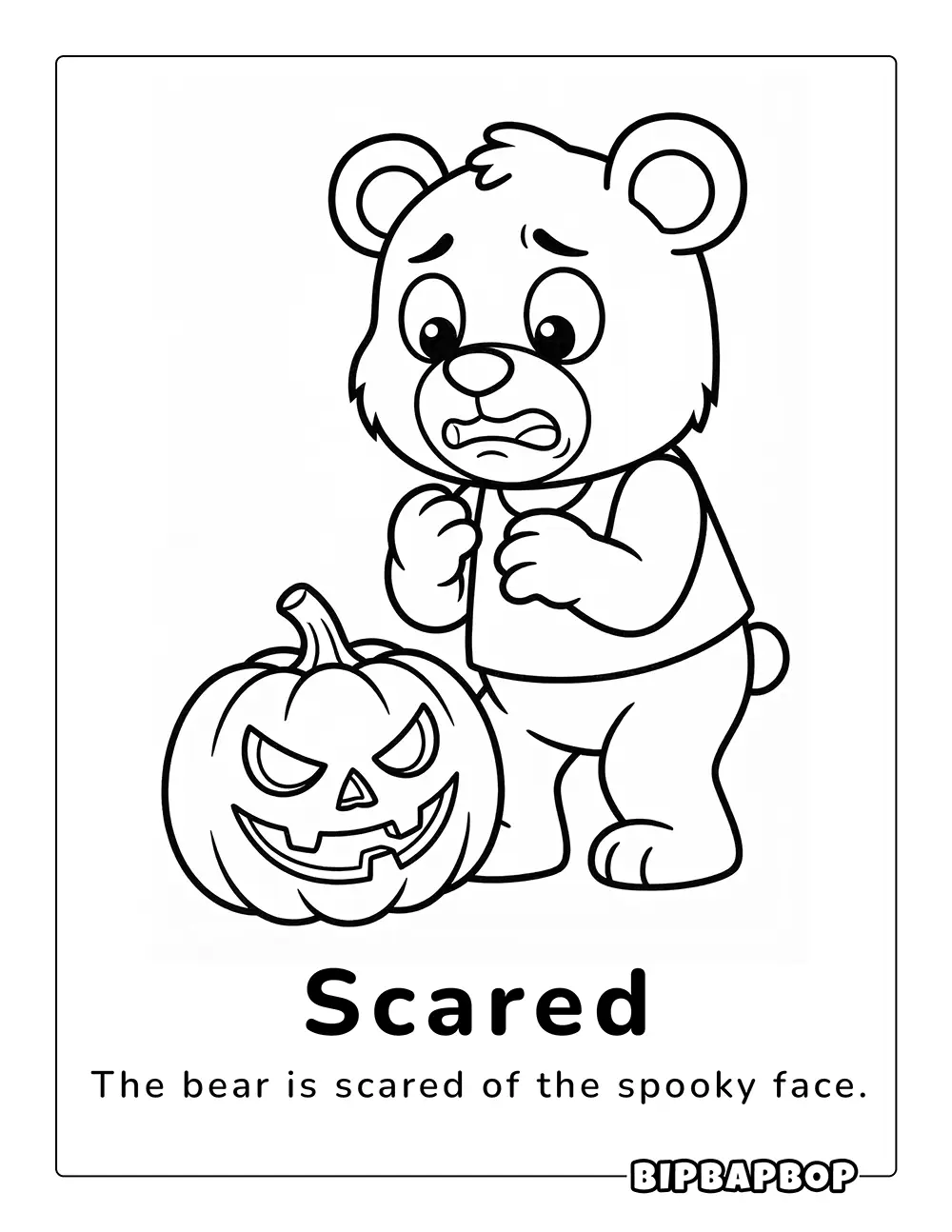 A bear scared by a face carved in a pumpkin