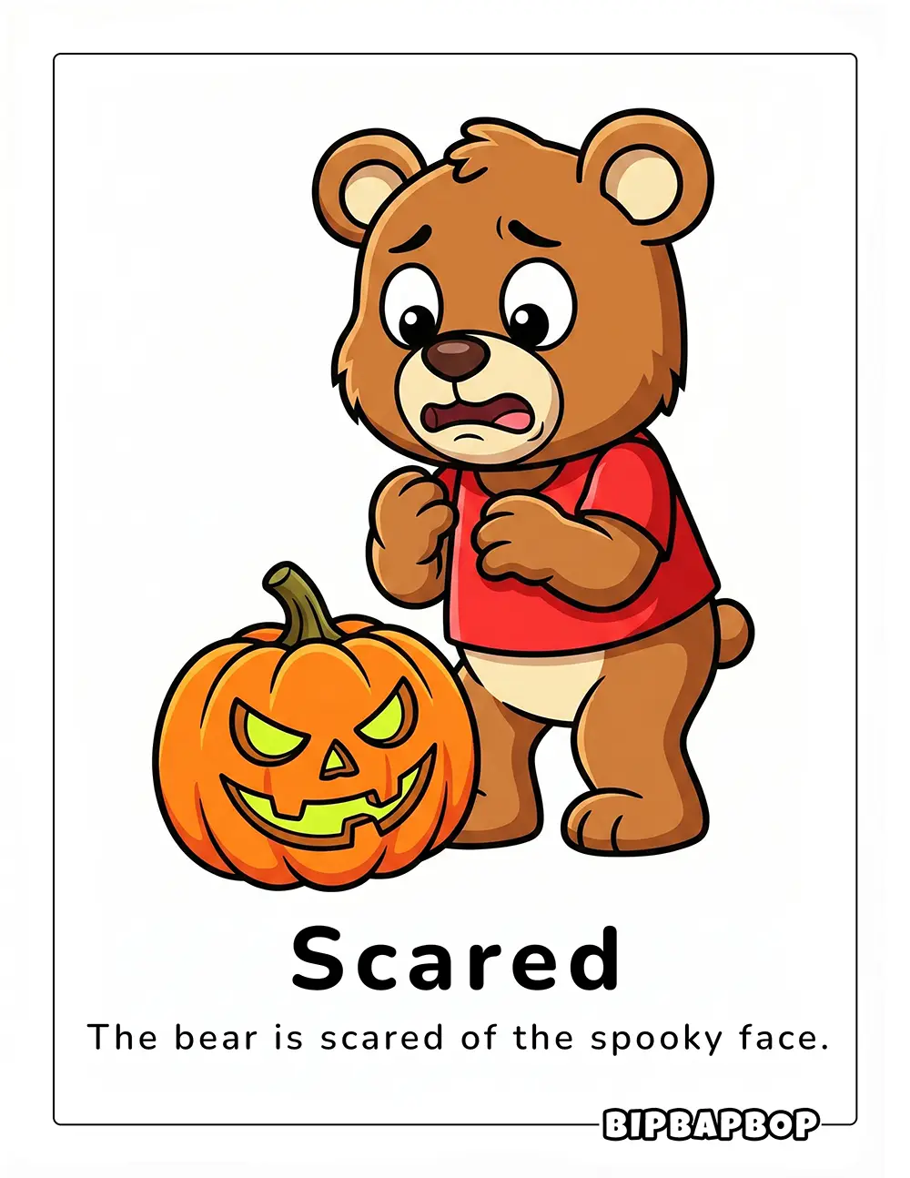 The bear is scared of the spooky face