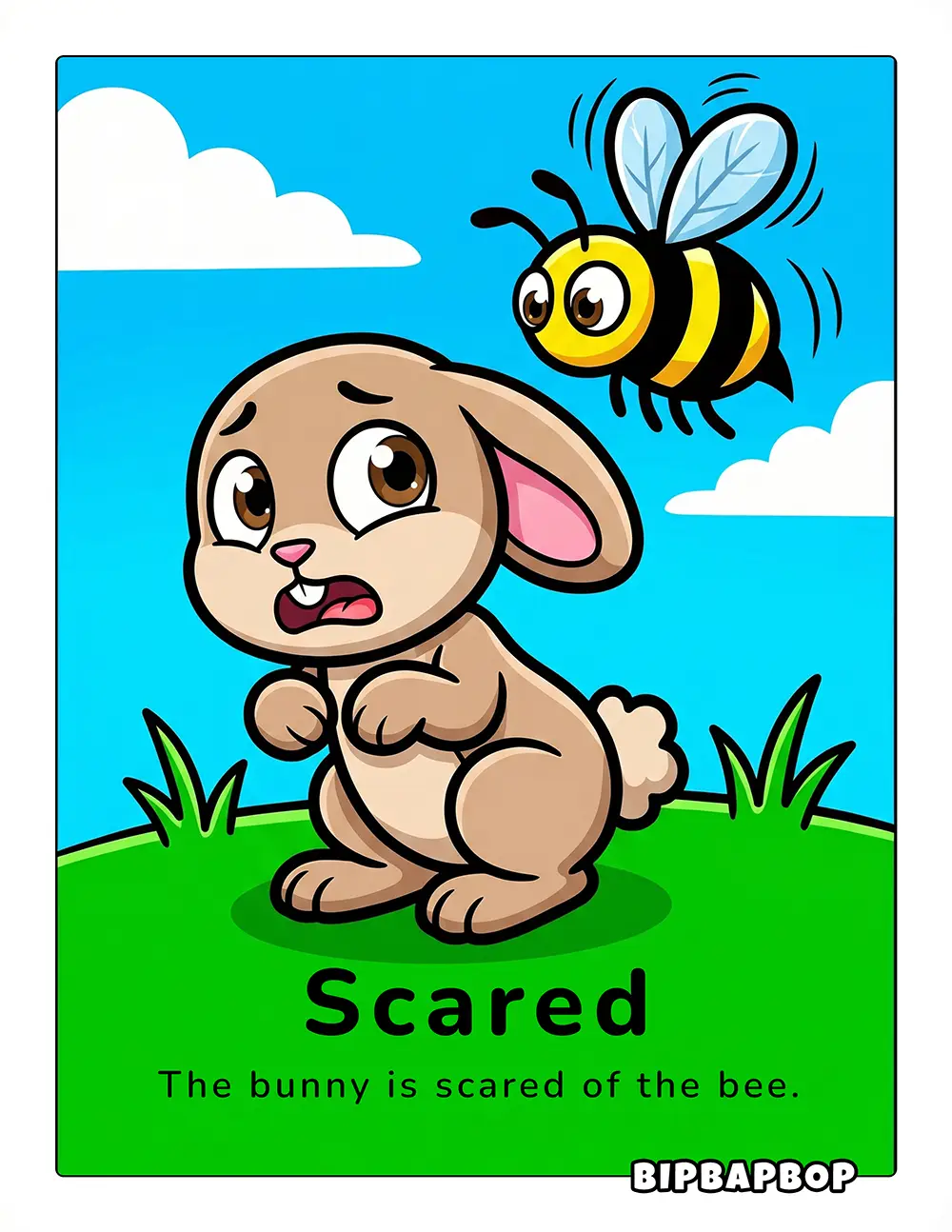 The bunny is scared of the bee