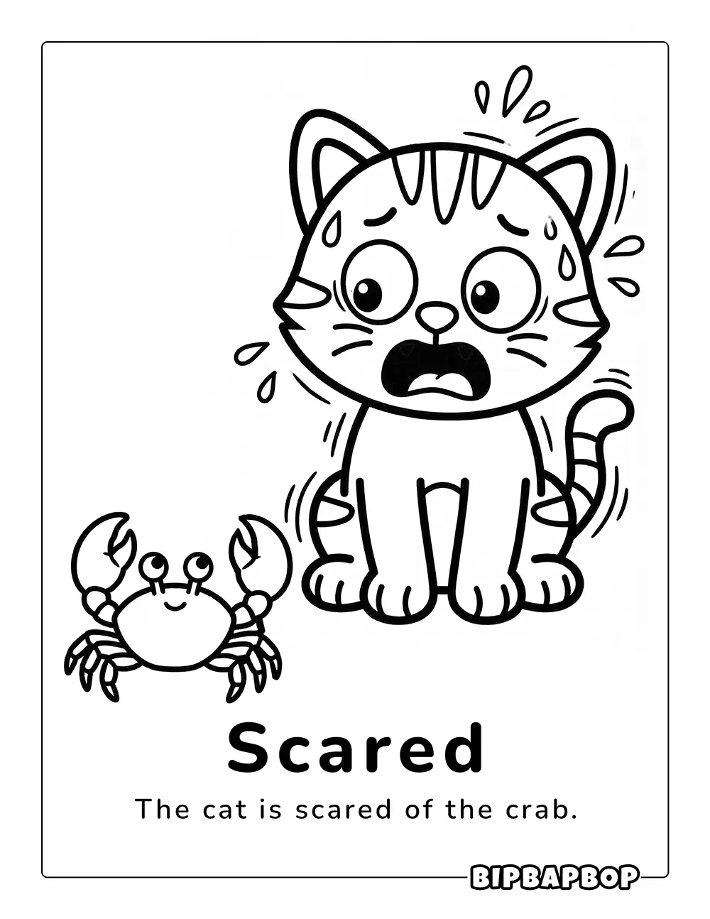 A cat scared by a crab