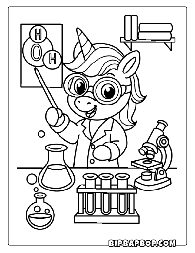 Scientist Unicorn Coloring Page