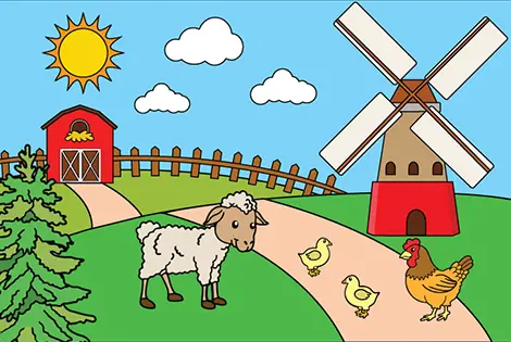 Sheep and Chicken Coloring Page