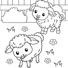 Two Sheep Eating Grass Coloring Page B&W