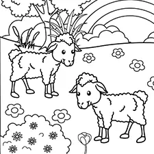 Sheep In A Flower Field Coloring Page B&W