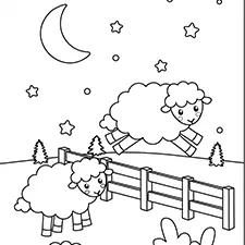 Sheep Jumping Over The Fence Coloring Page B&W