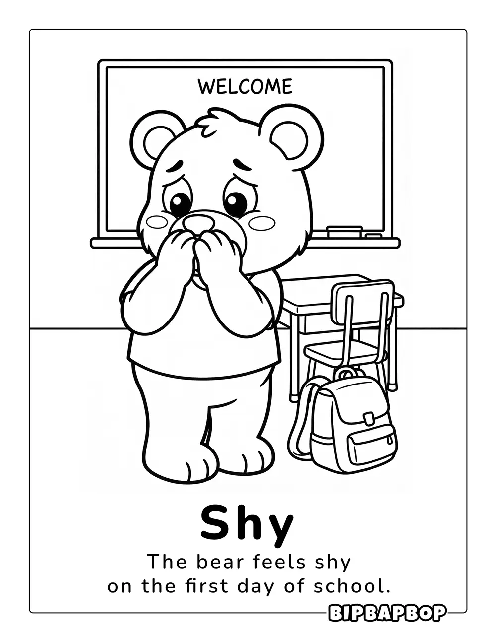 A shy bear on the first day of school