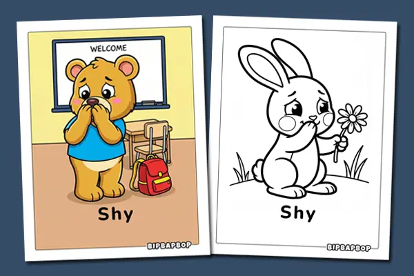 Shy colouring pages - Free coloring sheets helping kids name their emotions