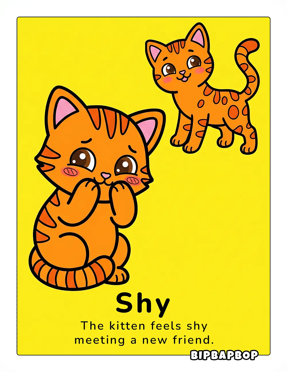 The kitten feels shy meeting a new friend