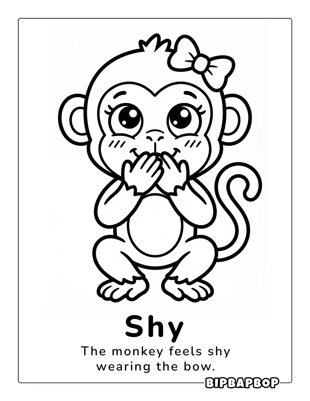 A shy monkey wearing a bow