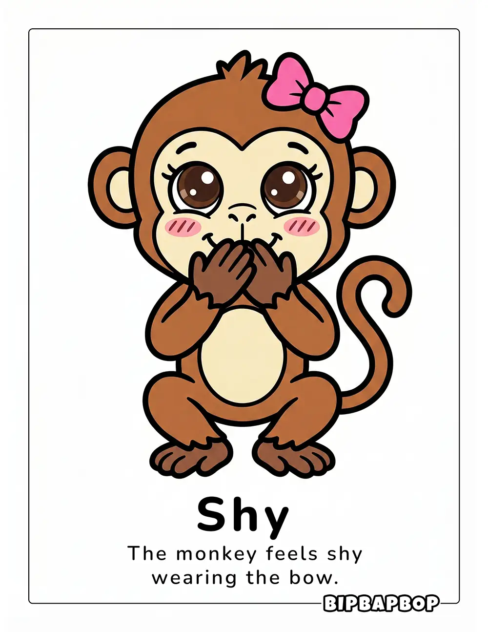 The monkey feels shy wearing the bow