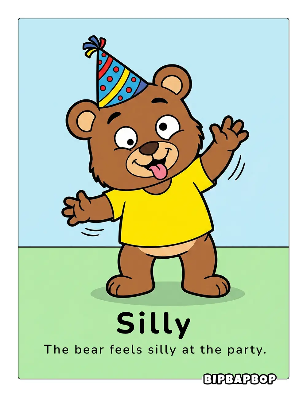 The bear feels silly at the party