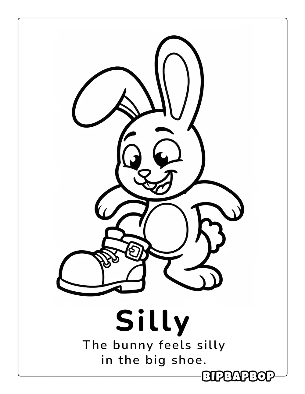 The rabbit feels silly in the big shoe