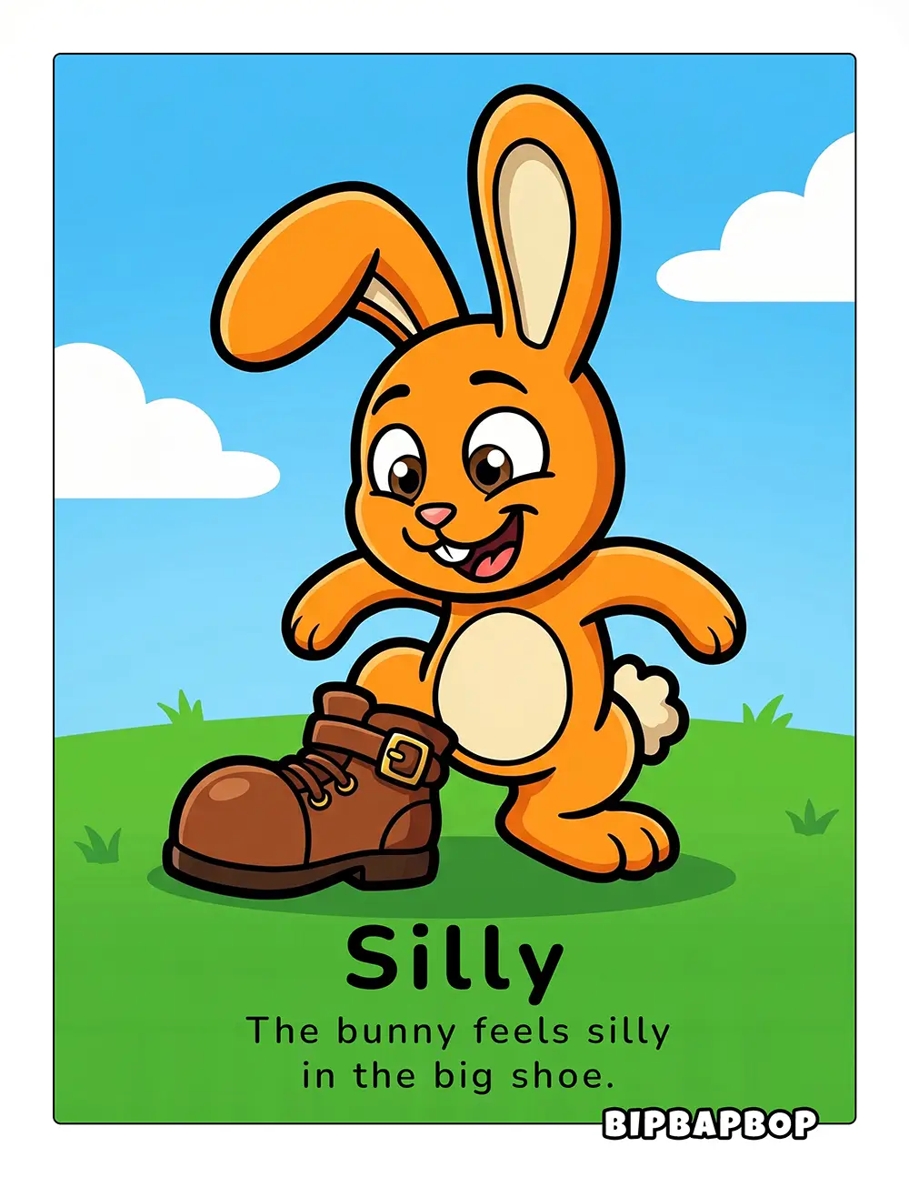 The bunny feels silly in the big shoe