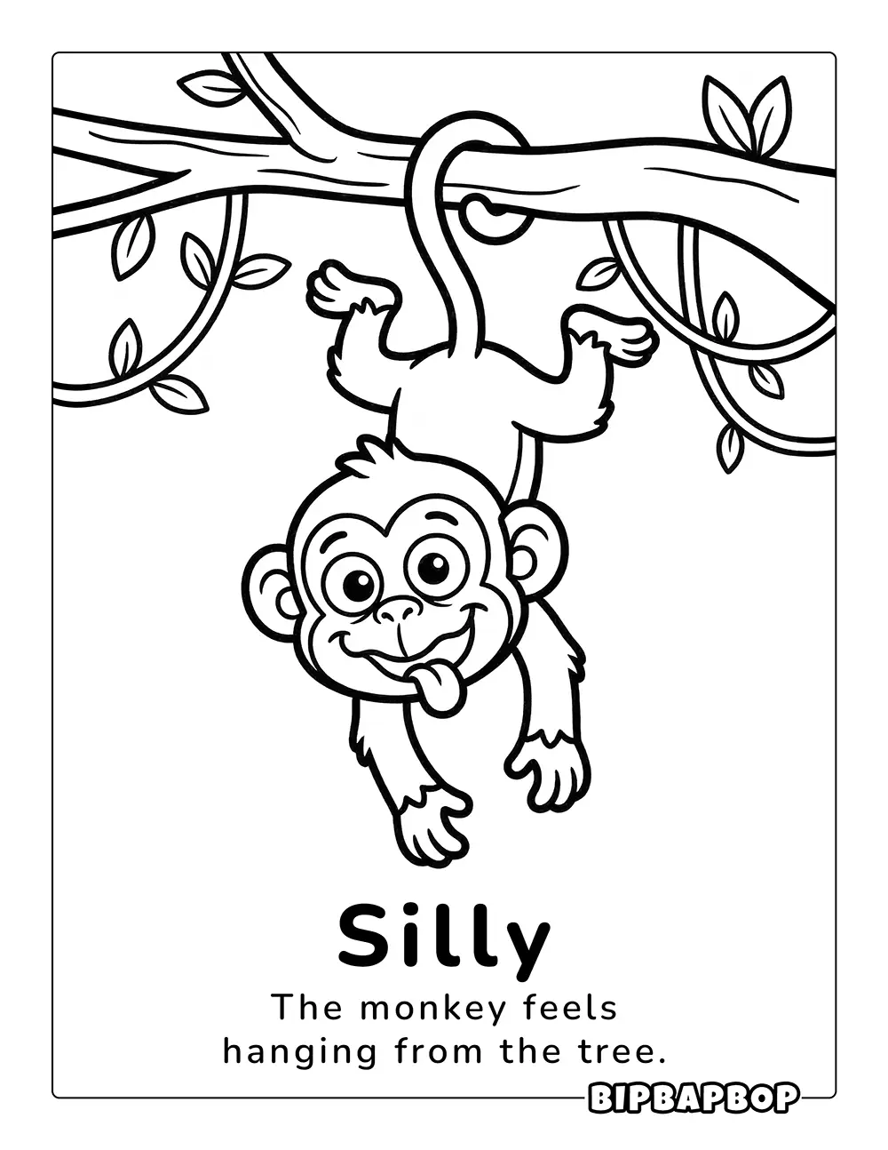 The silly monkey is hanging from a tree