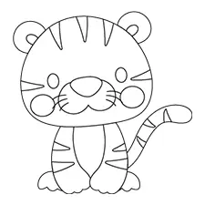 Simple Sitting Tiger Coloring Page Black & White