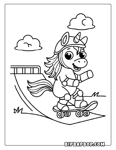 Skater Unicorn Coloring Page