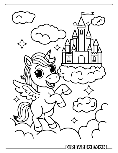 Sky Unicorn Coloring Page