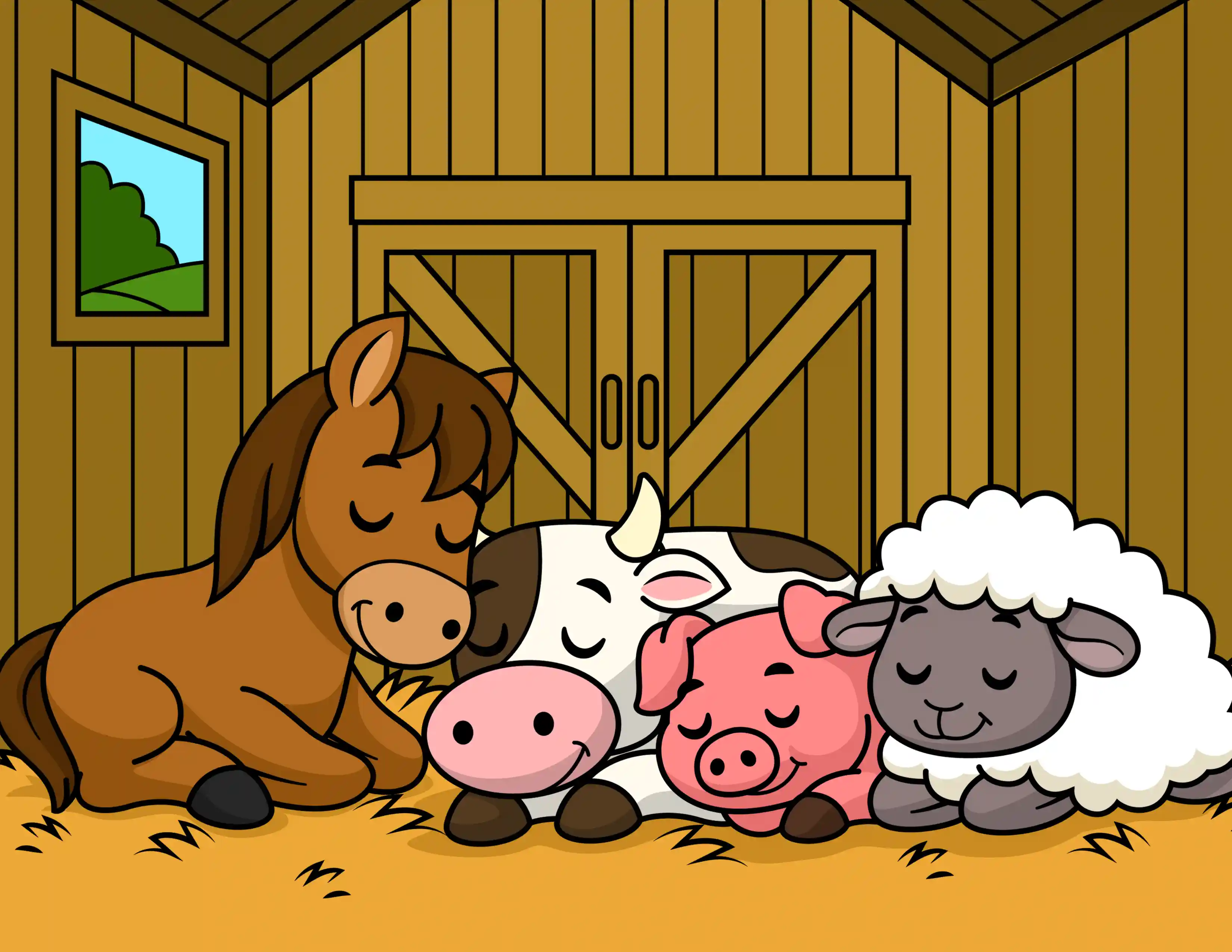 Sleeping Farm Animals Coloring Page