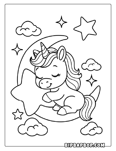 Sleeping Unicorn Coloring Page