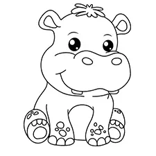 Smiling Hippo Coloring Page Black & White