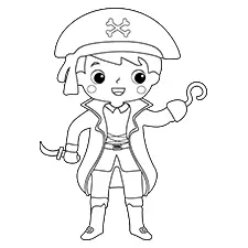 Smiling Little Pirate With Hook Black & White