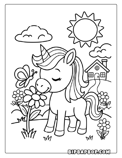 Sniffing Unicorn Coloring Page