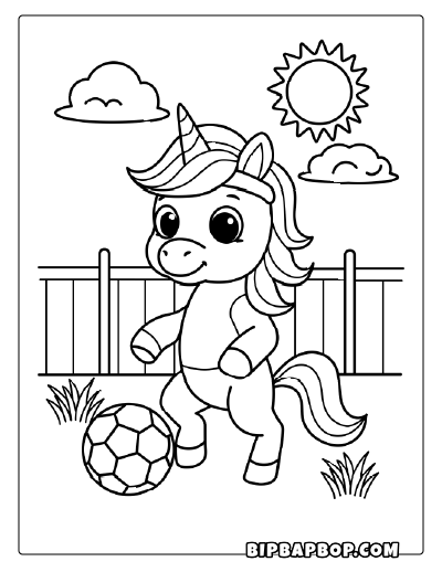 Soccer Unicorn Coloring Page