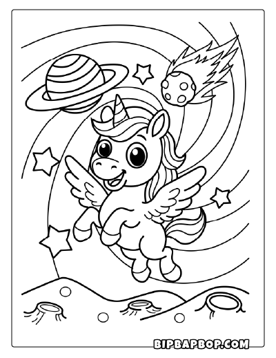 Space Unicorn Coloring Page