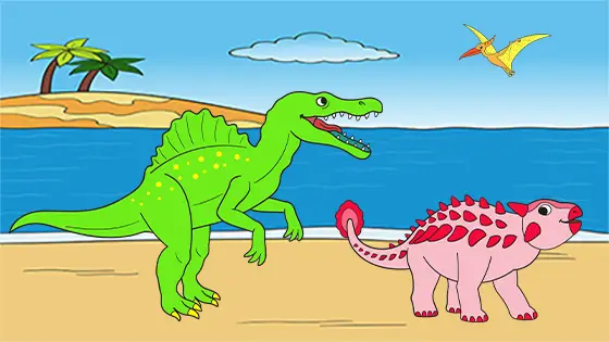 Spinosaurus Chasing Ankylosaurus Coloring Page Color